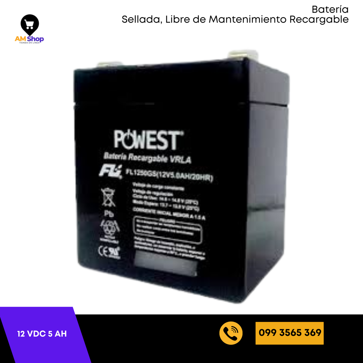 Bateria seca sellada 12Vdc 5Ah