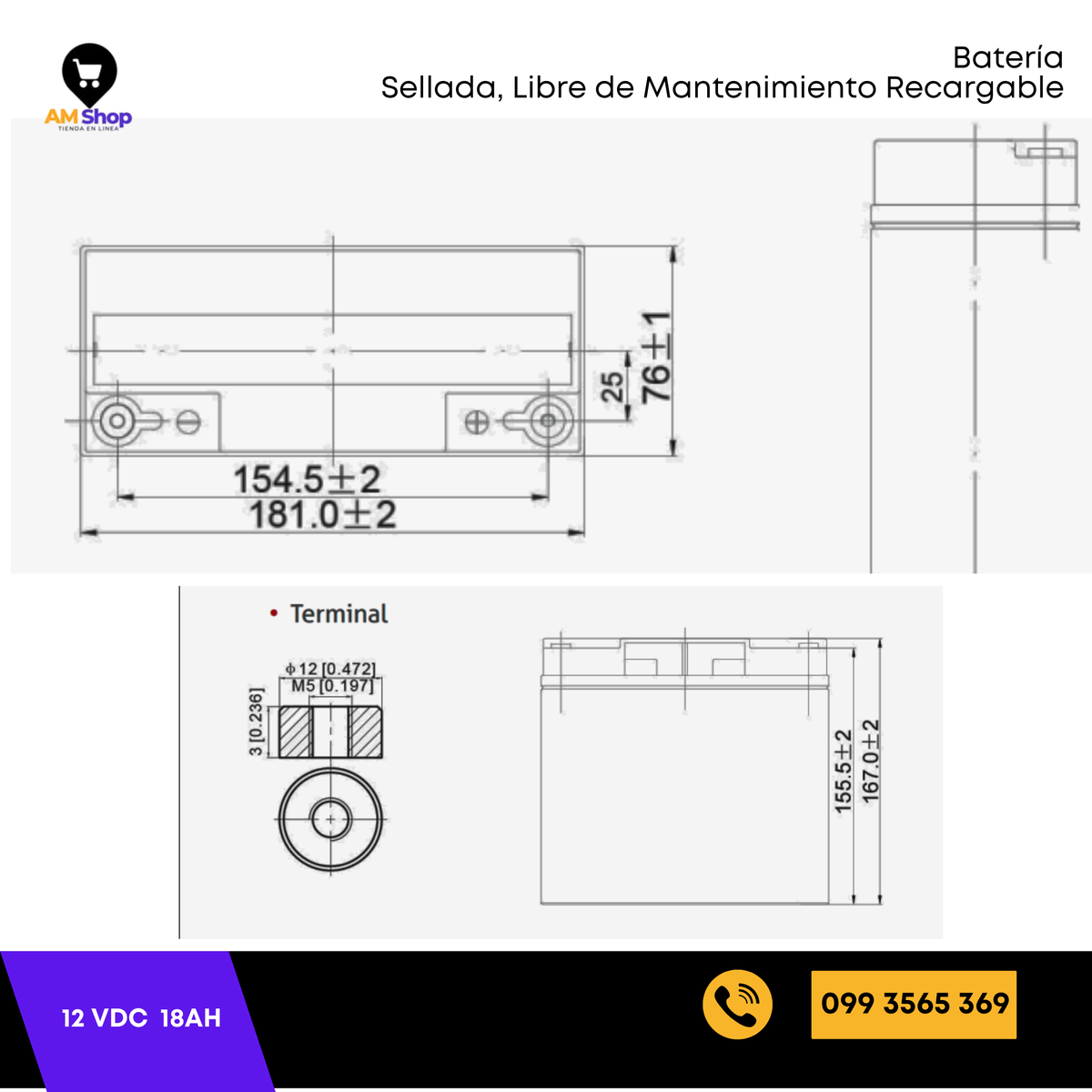 Bateria Sellada Seca 12Vdc 18Ah