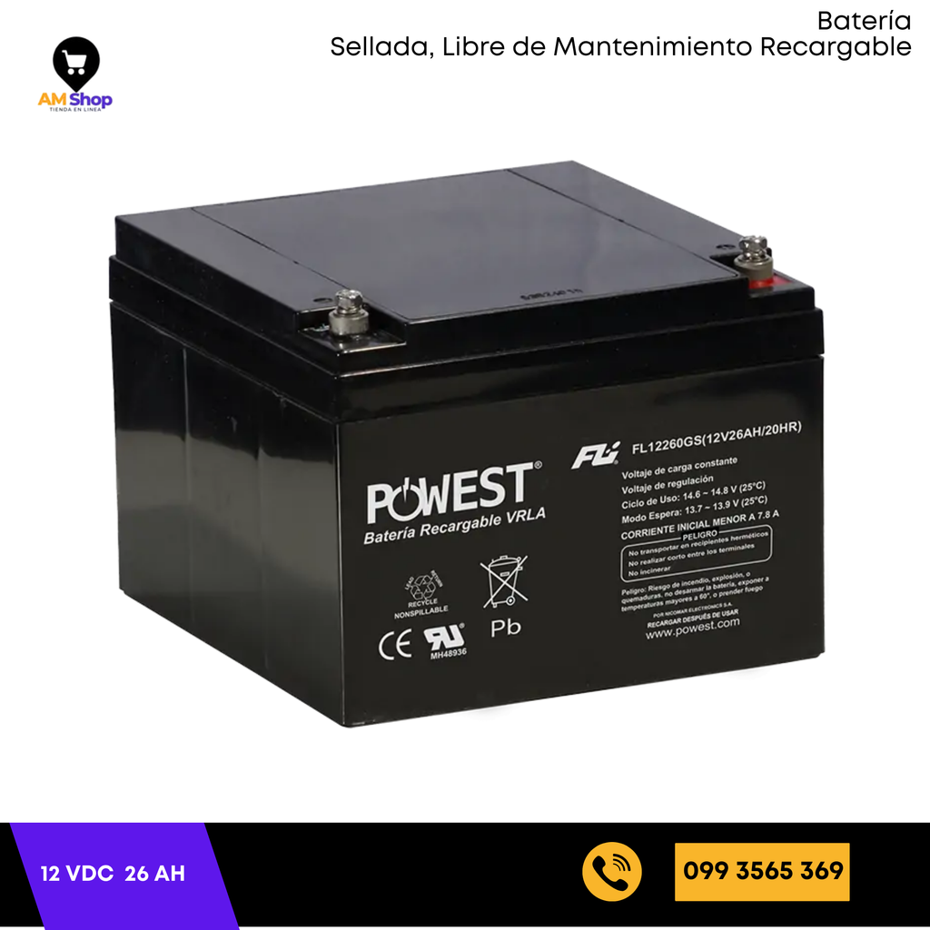 Bateria Sellada Seca 12Vdc 26Ah