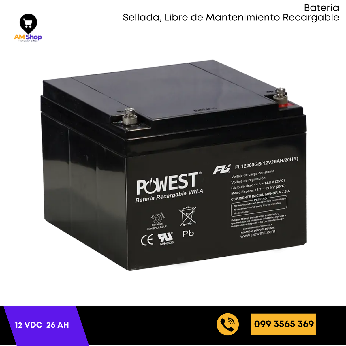 Bateria Sellada Seca 12Vdc 26Ah