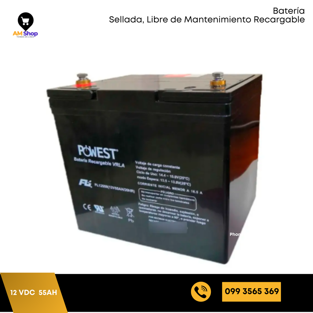 Bateria Sellada Seca 12Vdc 55Ah