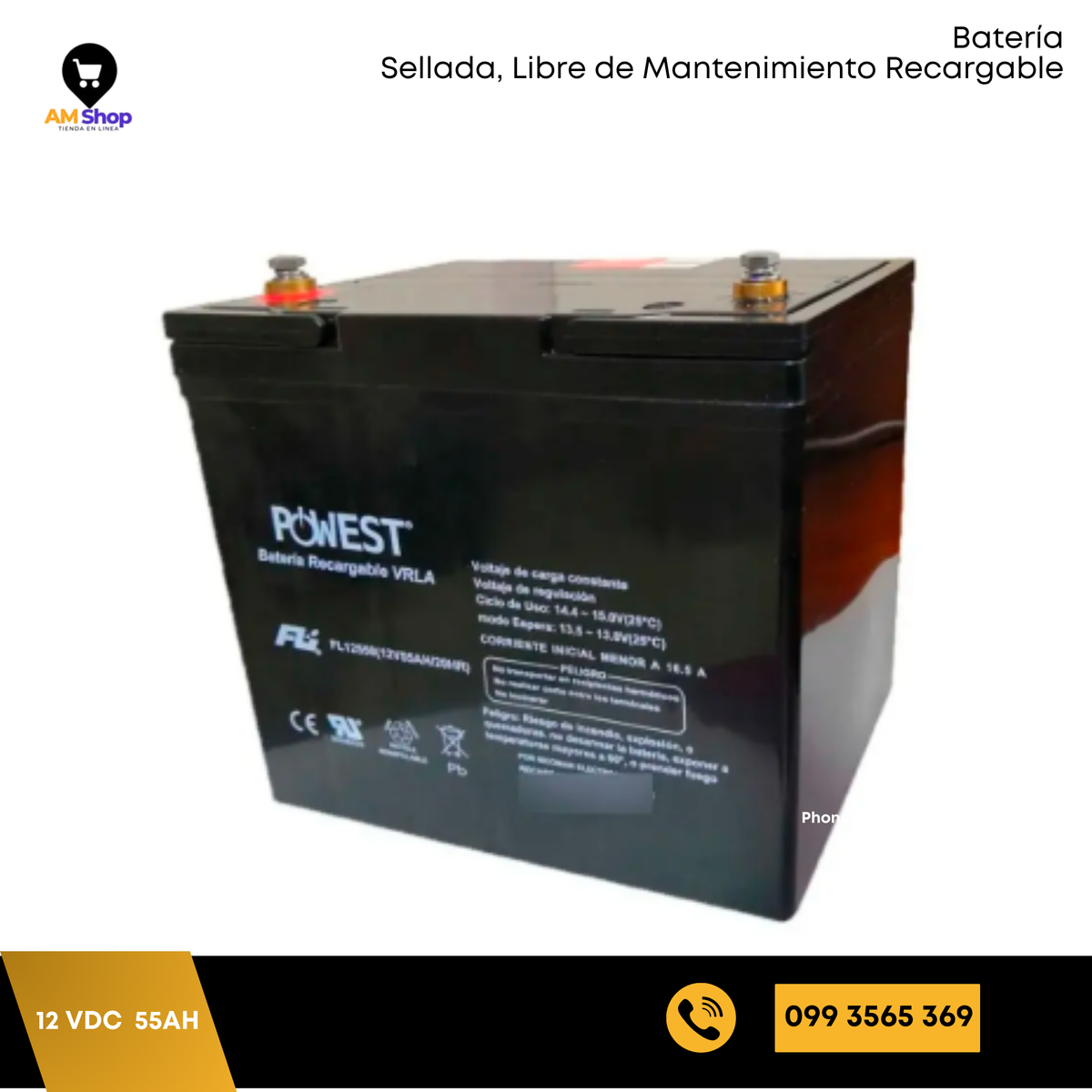 Bateria Sellada Seca 12Vdc 55Ah