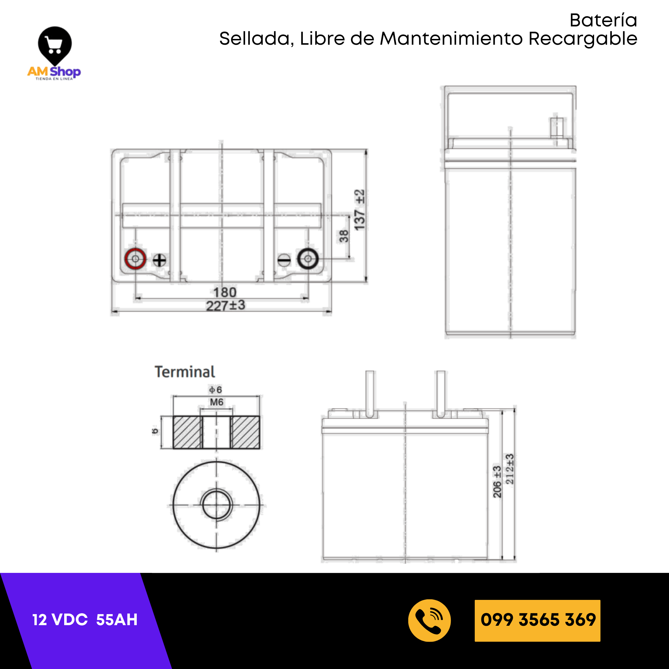 Bateria Sellada Seca 12Vdc 55Ah