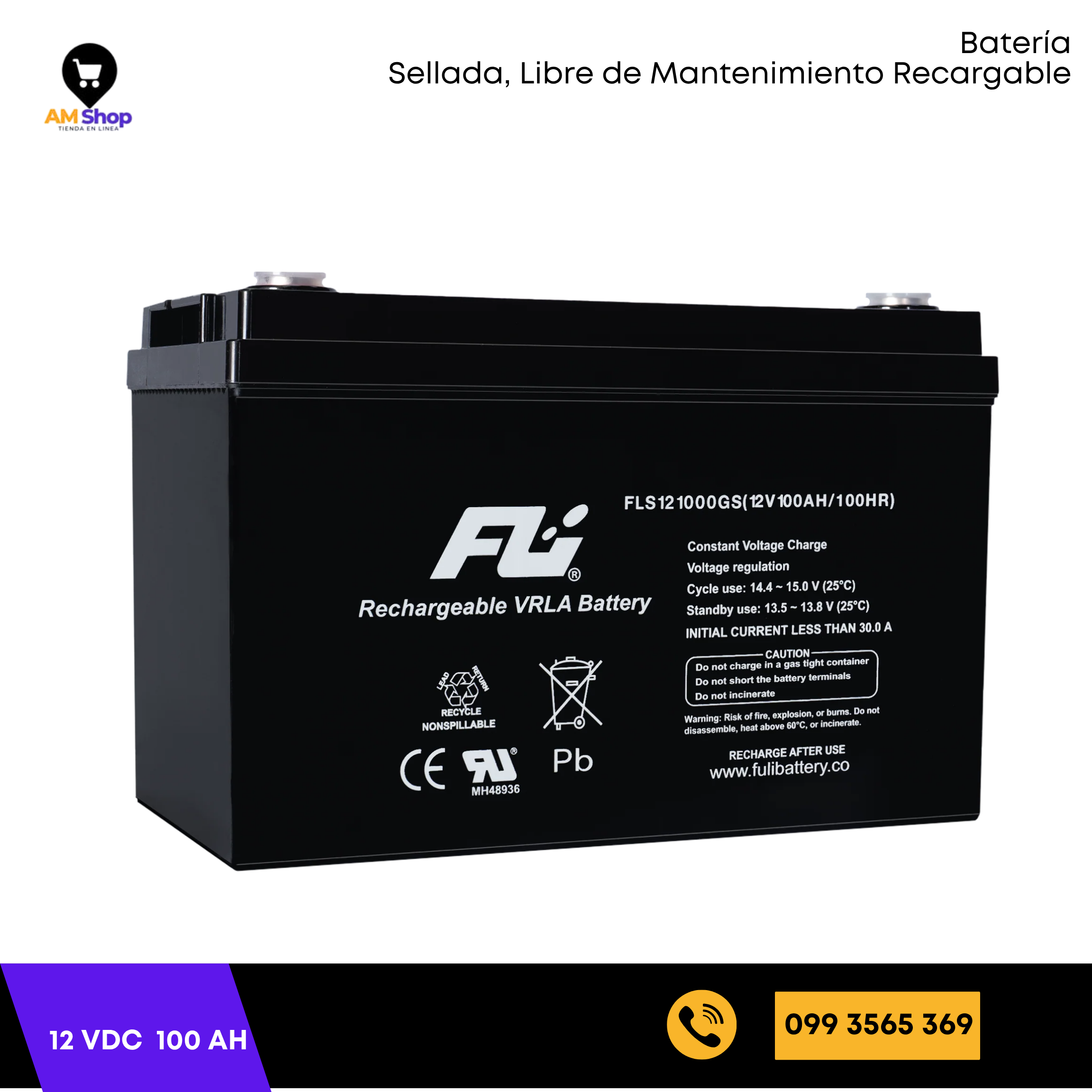 Bateria Sellada Seca 12Vdc 100Ah