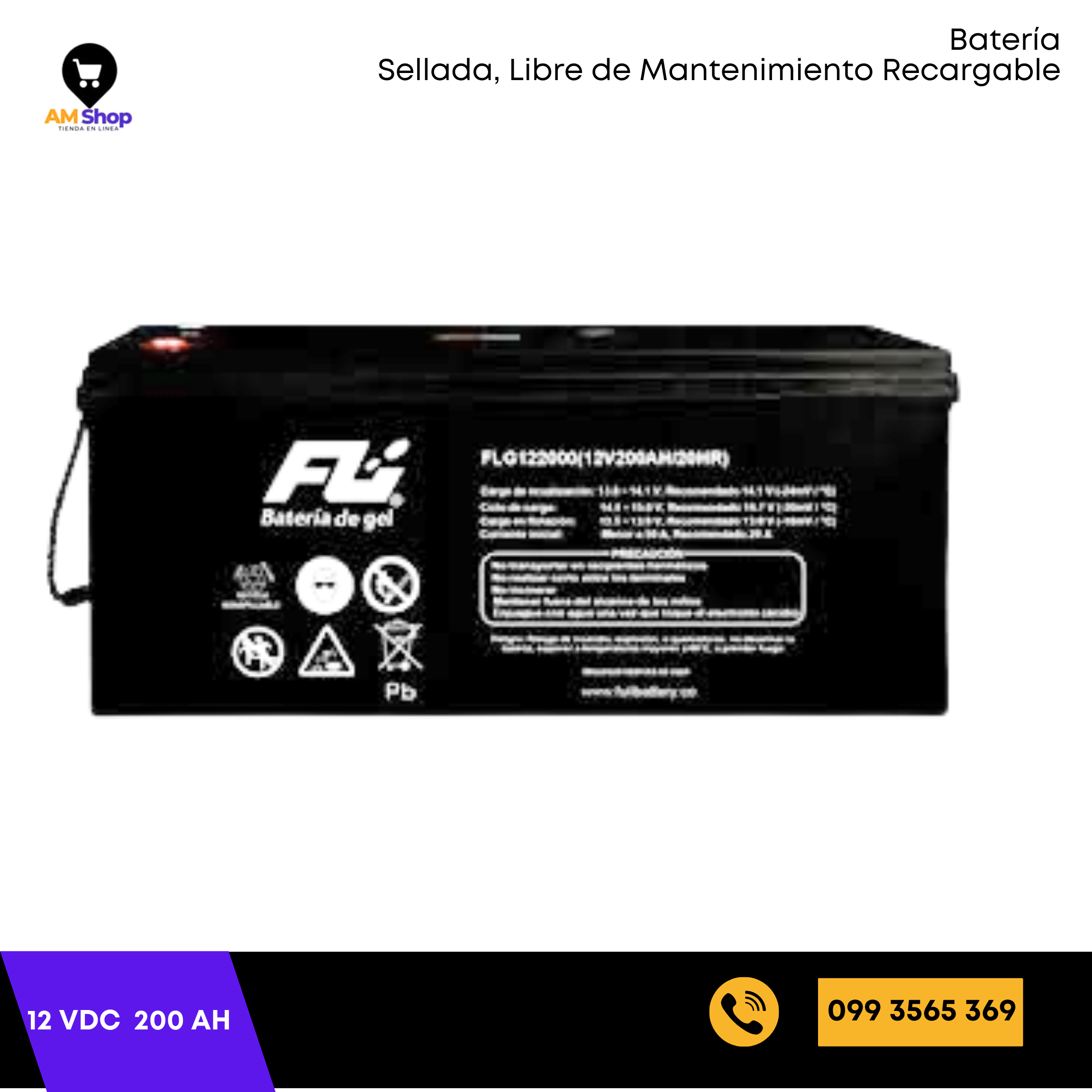 Bateria Sellada Seca 12Vdc 200AH 10 Años de vida util