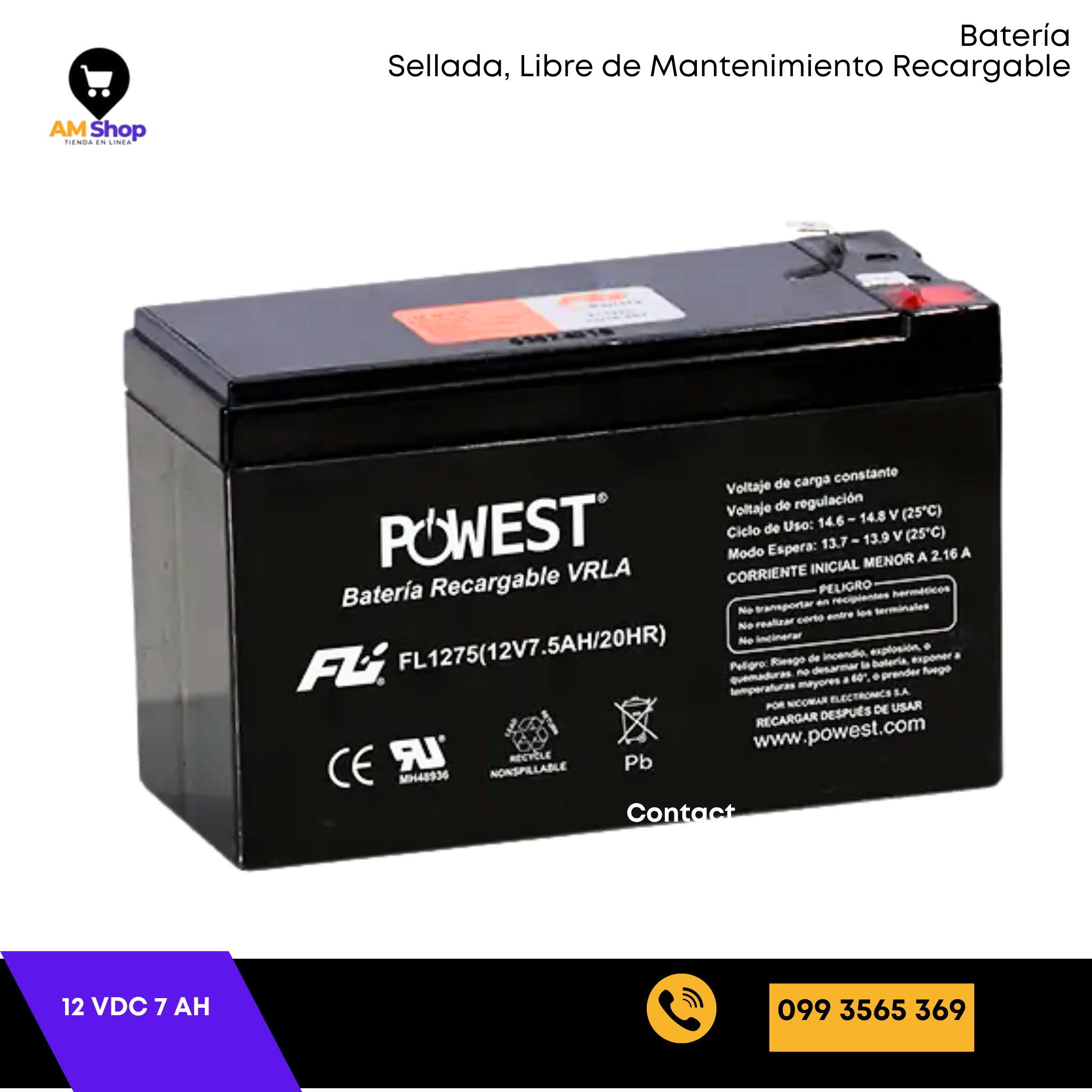 Bateria seca sellada 12Vdc 7Ah