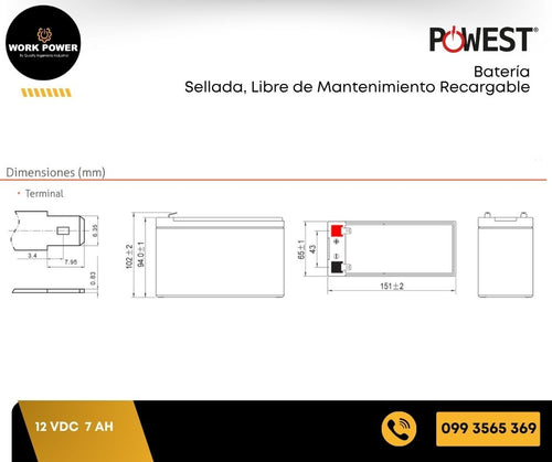 Bateria seca sellada 12Vdc 7Ah