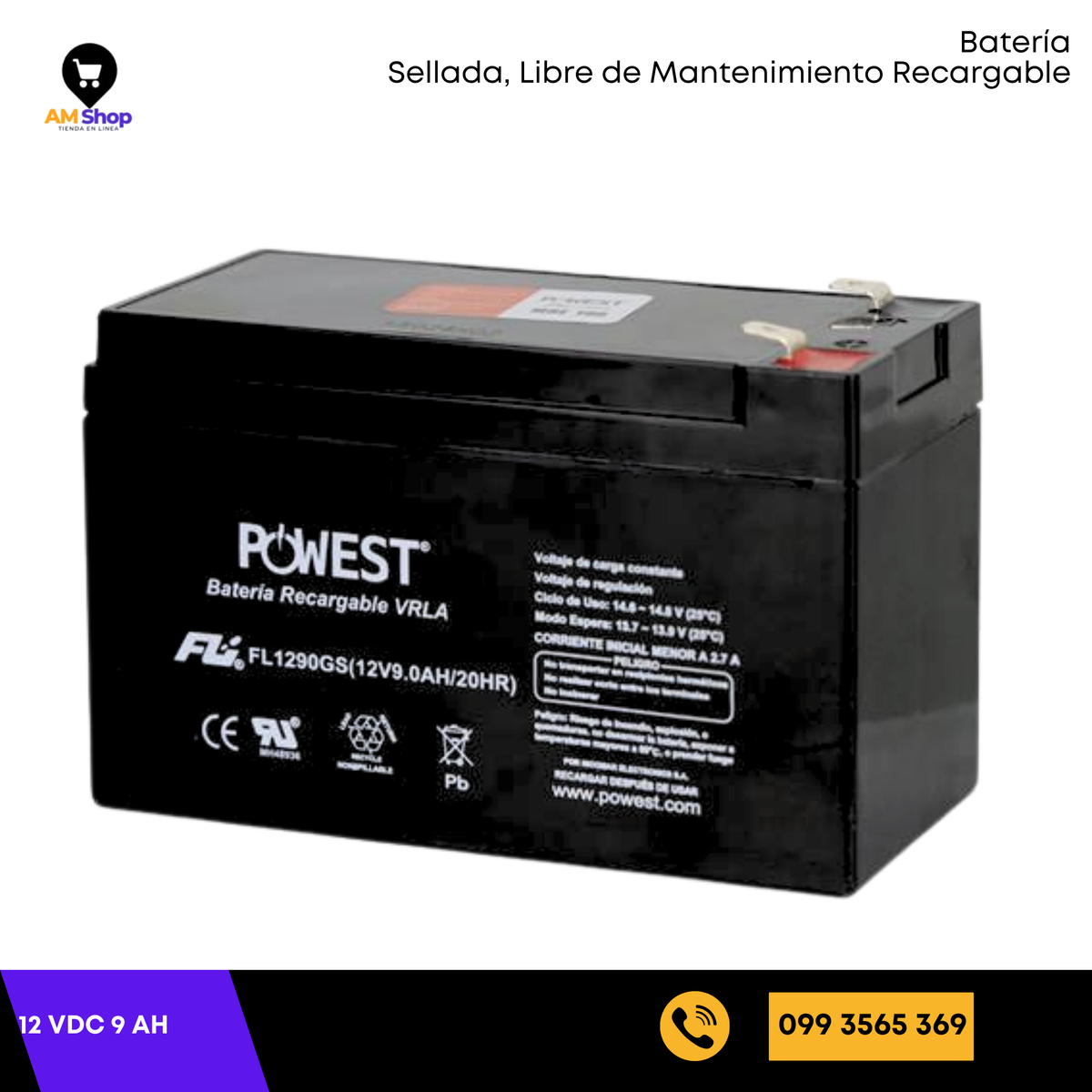 Bateria Sellada Seca 12Vdc 9 Ah