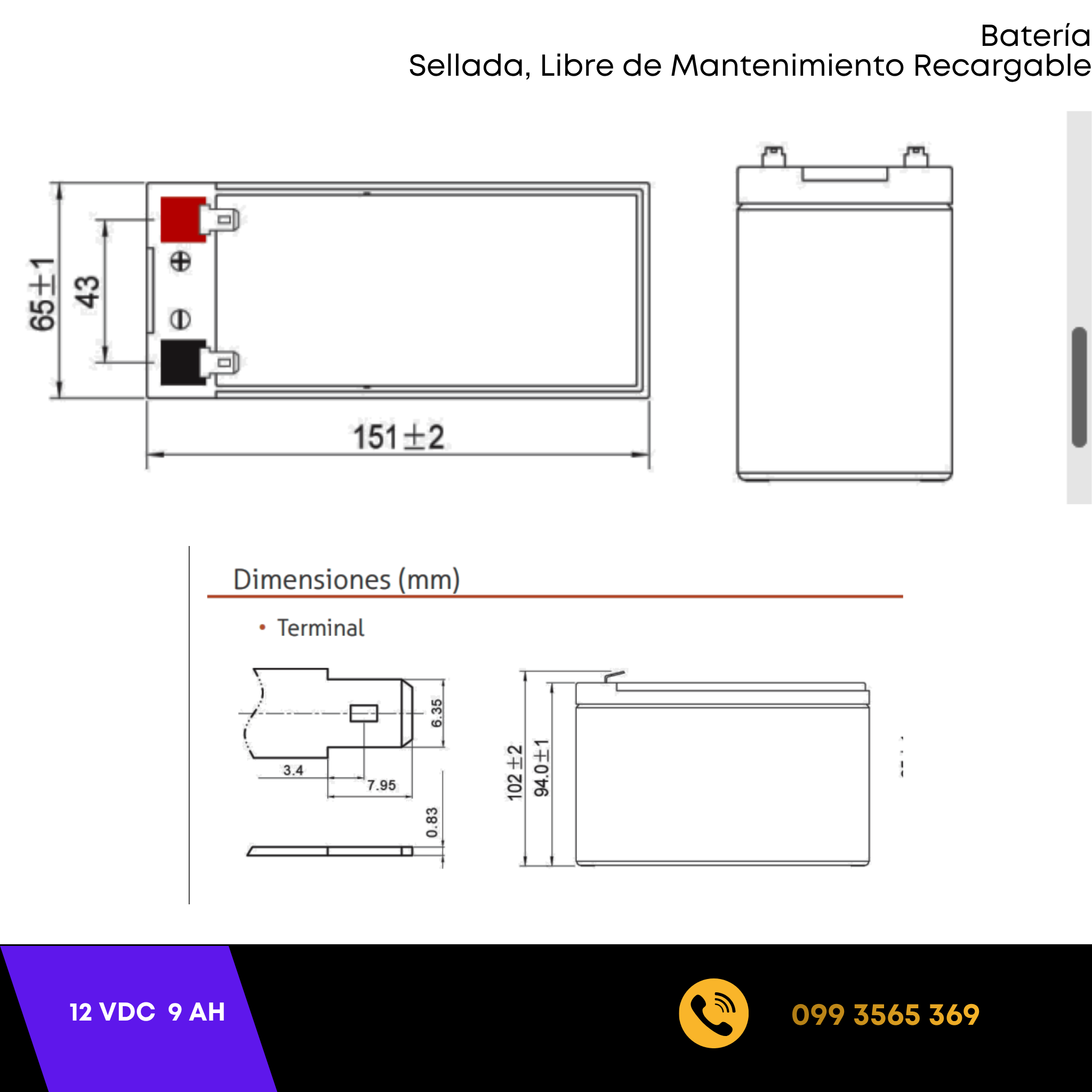 Bateria Sellada Seca 12Vdc 9 Ah